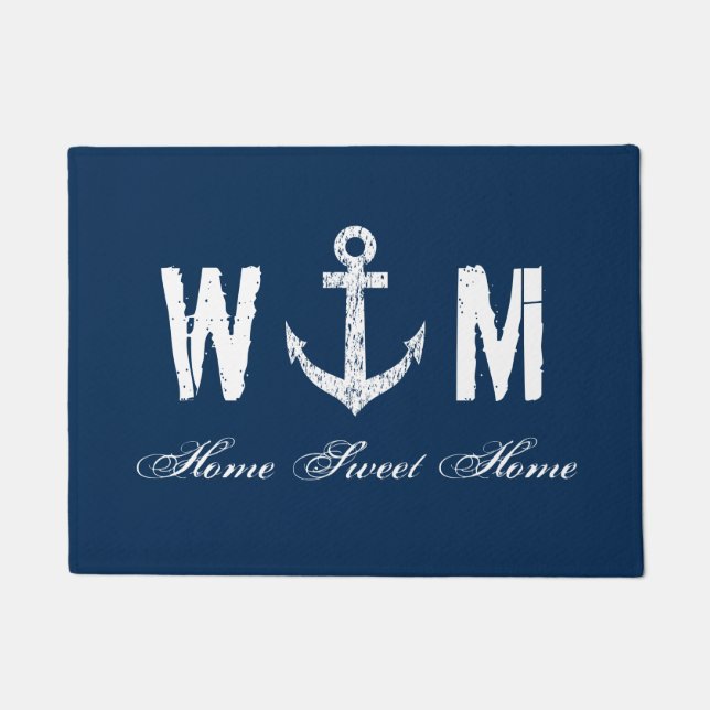 Tapis de porte nautique de bleu marine de lettre (Devant)