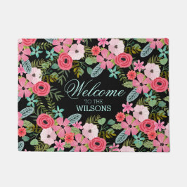 Tapis de porte personnalisée Bienvenue Floral