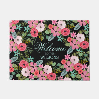 Tapis de porte personnalisée Bienvenue Floral