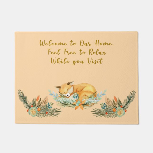 Tapis de porte relaxant avec Renard et Fleurs en s (Devant)
