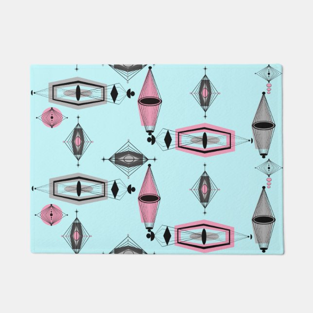 Tapis de porte rose et gris atomique de motif (Devant)