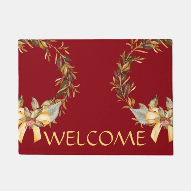 Tapis de porte rustique de guirlande de vacances, (Devant)