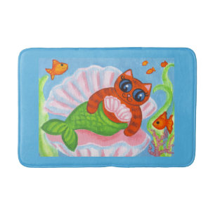 Tapis de salle de bain chat sirène