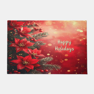Tapis de sol aux Poinsettias Rouges et Baies