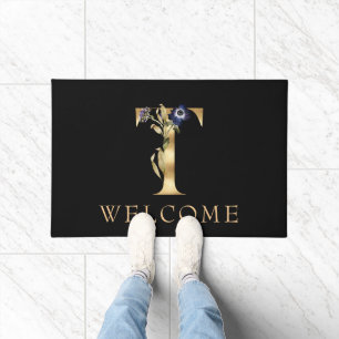 Tapis de sol Bonjour Monogramme Automne Noir et Or