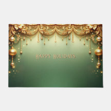 Tapis de sol de vacances vert festif Ornements Dor