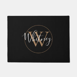 Tapis de sol élégant et stylé à monogramme en noir