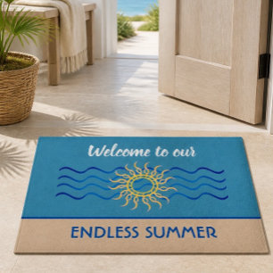 Tapis de sol en Teal & Kaki   Bienvenue pour un Ét