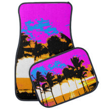 TAPIS DE SOL VOITURE COUCHER DE SOLEIL PALMIERS TR