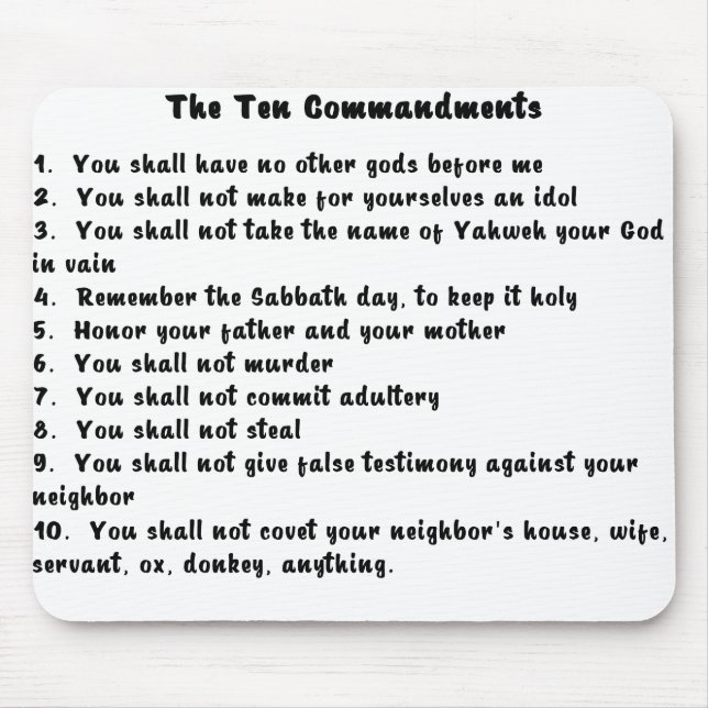 Tapis De Souris 10 Commandements dans une police moderne cool (Devant)