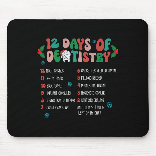 Tapis De Souris 12 Jour De Dentistesse Noël Dentiste Dentaire Hygi (Devant)