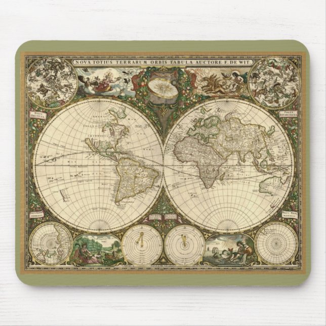 Tapis De Souris 1660 Frederick de Wit Ancien Monde Carte Mousepad (Devant)
