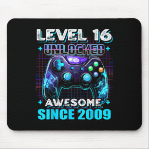 Tapis De Souris 16e anniversaire Garçon niveau 16 Joueur 16 ans Je