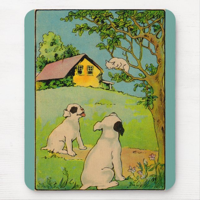 Tapis De Souris 1914 deux chiens et un petit chat blanc (Devant)
