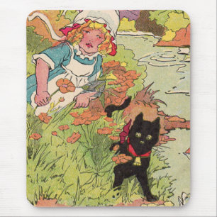 Tapis De Souris 1915 petite fille mignonne et son chat noir