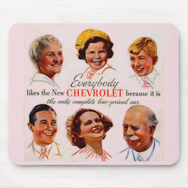 Tapis De Souris 1930 Tout le monde aime la nouvelle Chevrolet (Devant)