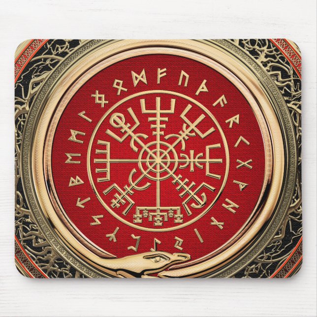 Tapis De Souris [200] Vegvisir - Viking Gold Magic Runic Compass (Devant)