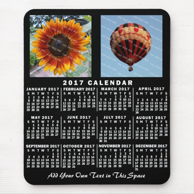 Tapis De Souris 2017 Année Calendrier mensuel Black Custom 2 Photo (Devant)