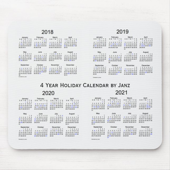 Tapis De Souris 2018-2021 calendrier blanc de vacances de fumée (Devant)