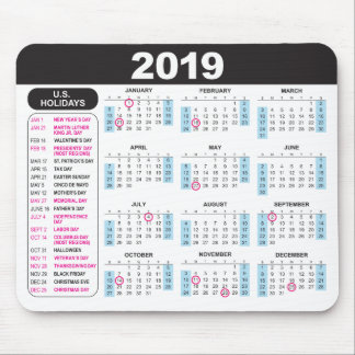 Tapis De Souris 2019 calendrier Mousepad avec des vacances des