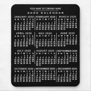 Tapis De Souris 2020 Année Calendrier mensuel Noir Blanc Nom perso