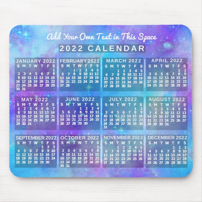 Tapis De Souris 2022 Année Calendrier mensuel Etoiles d'aquarelle  (Devant)