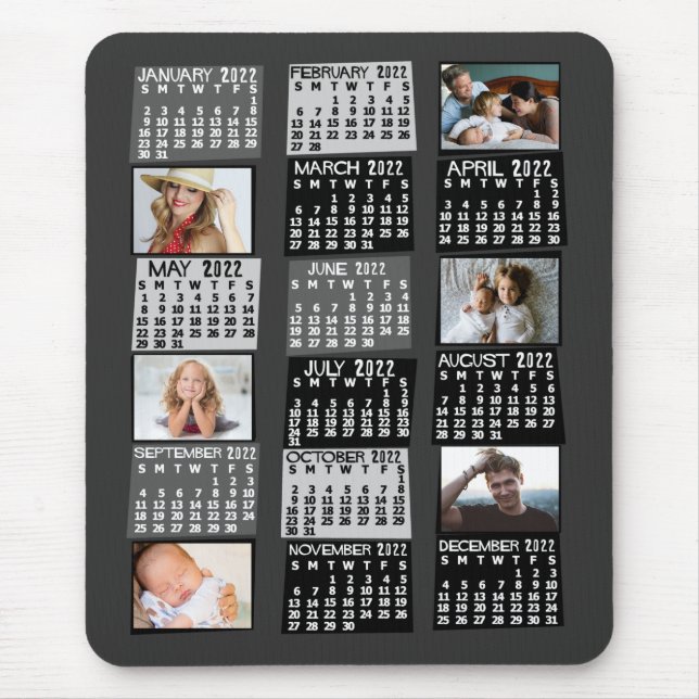 Tapis De Souris 2022 Année Calendrier mensuel Mood Black Photo Col (Devant)