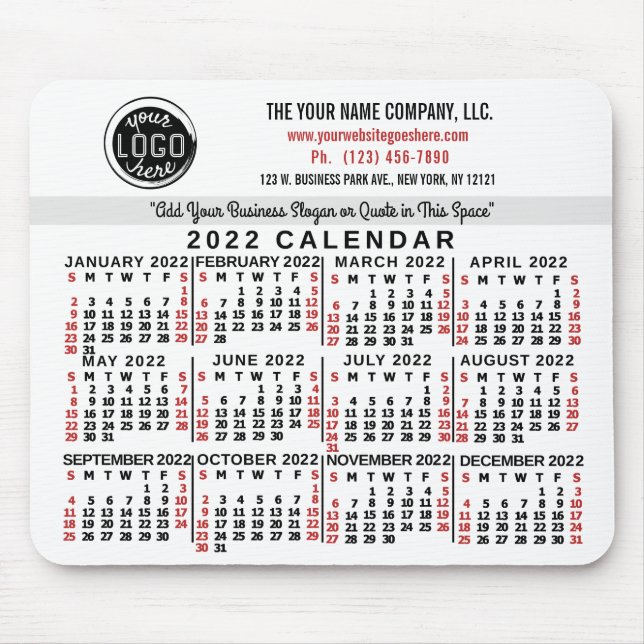 Tapis De Souris 2022 Calendrier personnalisé Nom du logo commercia (Devant)