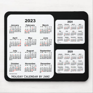 Tapis De Souris 2023-2025 Noir Calendrier des fêtes de 3 ans par J