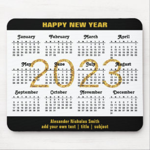 Tapis De Souris 2023 Calendrier Moderne Gold Noir Script Minimalis