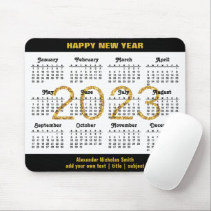 Tapis De Souris 2023 Calendrier Moderne Gold Noir Script Minimalis