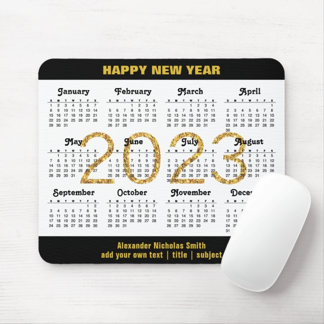 Tapis De Souris 2023 Calendrier Moderne Gold Noir Script Minimalis (Avec souris)