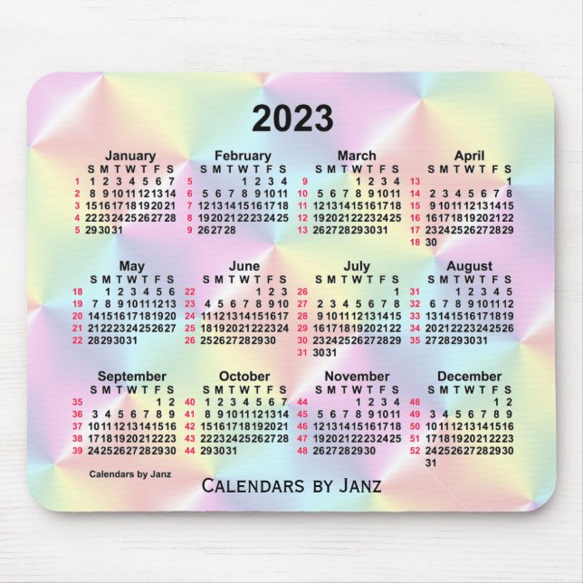 Tapis De Souris 2023 Satin Arc-en-ciel Calendrier de 52 semaines p (Devant)