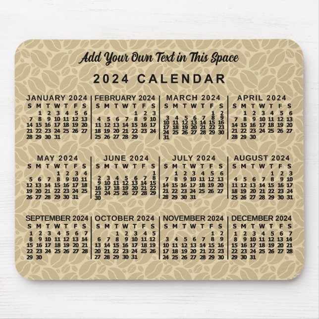 Tapis De Souris 2024 Année Calendrier mensuel Coffee Beans Custom (Devant)