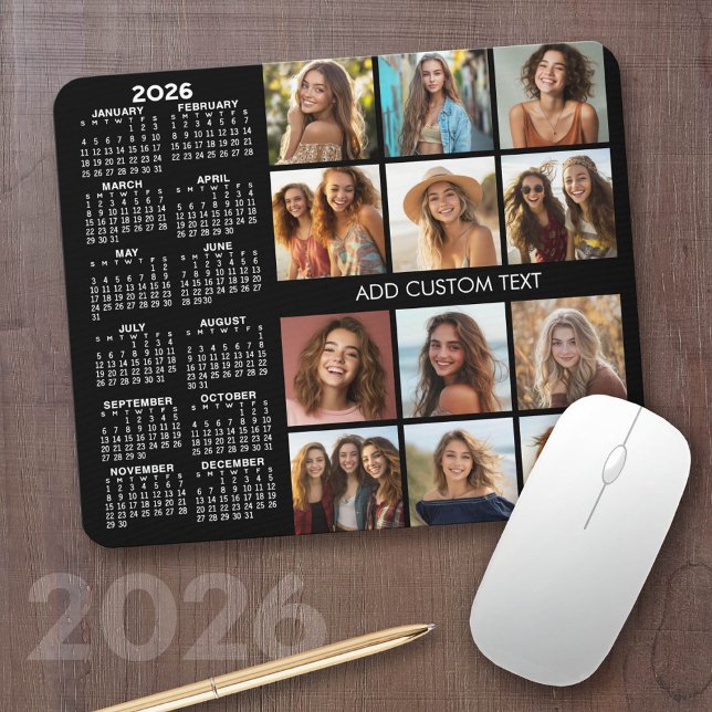 Tapis De Souris 2024 Calendar - 12 photo collage - black (2026 Calendar with a Photo Collage on a Mousepad)