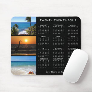 Tapis De Souris 2024 Calendrier 3 Photo Personnalisée Noir