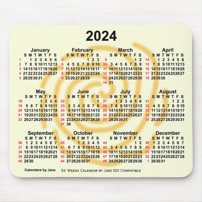 Tapis De Souris 2024 Sunny Days 52 Weeks ISO Calendar par Janz (Devant)