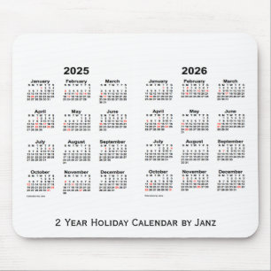 Tapis De Souris 2025-2026 blanc calendrier de vacances de 2 ans
