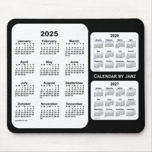 Tapis De Souris 2025-2027 calendrier noir et blanc de 3 ans par