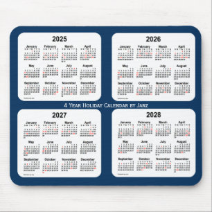 Tapis De Souris 2025-2028 calendrier bleu de vacances de boîte de