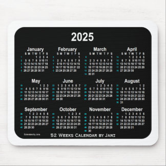 Tapis De Souris 2025 Black Neon 52 semaines Calendrier par Janz
