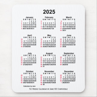 Tapis De Souris 2025 Blanc 52 semaines Calendrier ISO par Janz