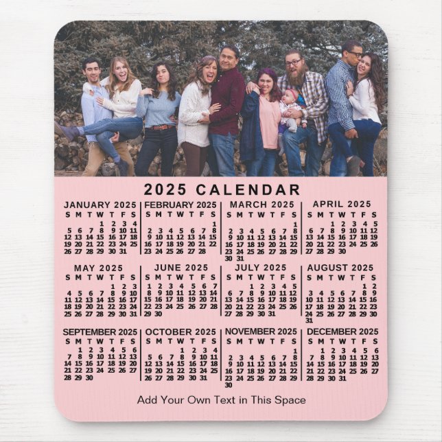 Tapis De Souris 2025 Calendrier Rose Personnalisé Nom Photo Bold (Devant)