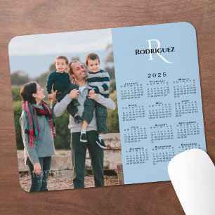 Tapis De Souris 2025 Calendrier Votre Photo Monogramme Nom Bleu cl