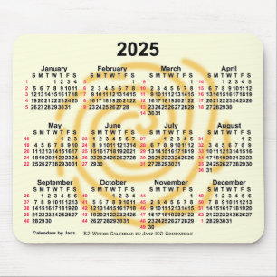 Tapis De Souris 2025 Jours ensoleillés 52 Semaines Calendrier ISO