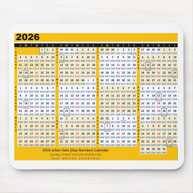Tapis De Souris 2026 Julián Date (Day-Number) Calendar Mousepad (Devant)