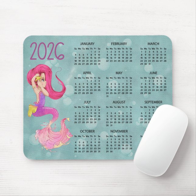 Tapis De Souris 2026 Mermaid Desk Calendar Mouse Pad (Avec souris)