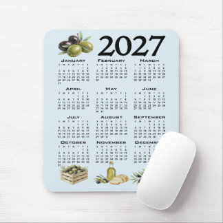 Tapis De Souris 2027 Calendar, Mediterranean Olives, Blue