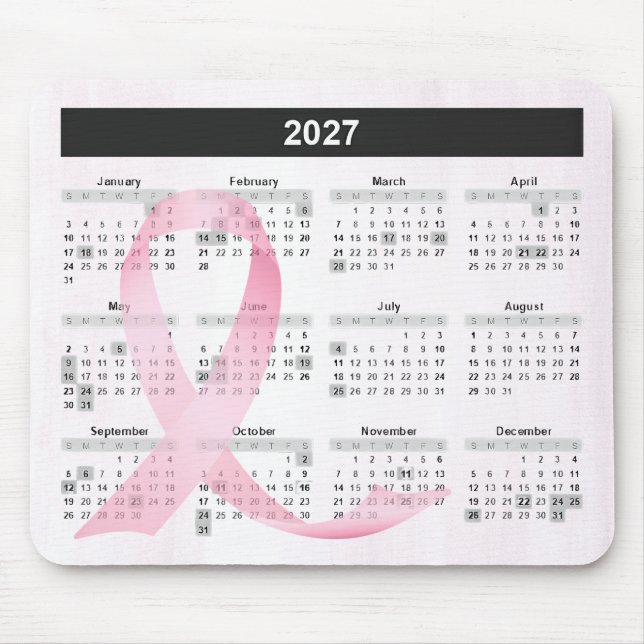 Tapis De Souris 2027 Year Calendar Pink Ribbon (Devant)