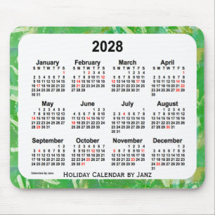 Tapis De Souris 2028 Green Holiday Art Calendar by Janz Mouse Pad